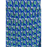 Anne Klein Blue and Green Printed Sleeveless Cinched Waist Maxi Dress – Large