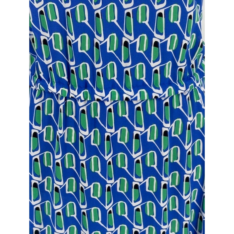 Anne Klein Blue and Green Printed Sleeveless Cinched Waist Maxi Dress – Large