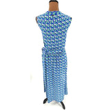 Anne Klein Blue and Green Printed Sleeveless Cinched Waist Maxi Dress – Large
