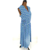Anne Klein Blue and Green Printed Sleeveless Cinched Waist Maxi Dress – Large