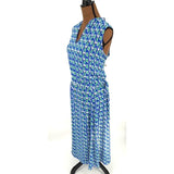 Anne Klein Blue and Green Printed Sleeveless Cinched Waist Maxi Dress – Large