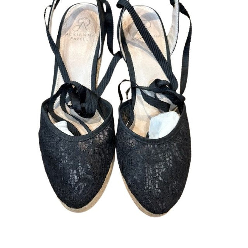 Adrianna Papell “Pamela” Black Martinique Lace Wedge Espadrille Sandals – Size 8 M