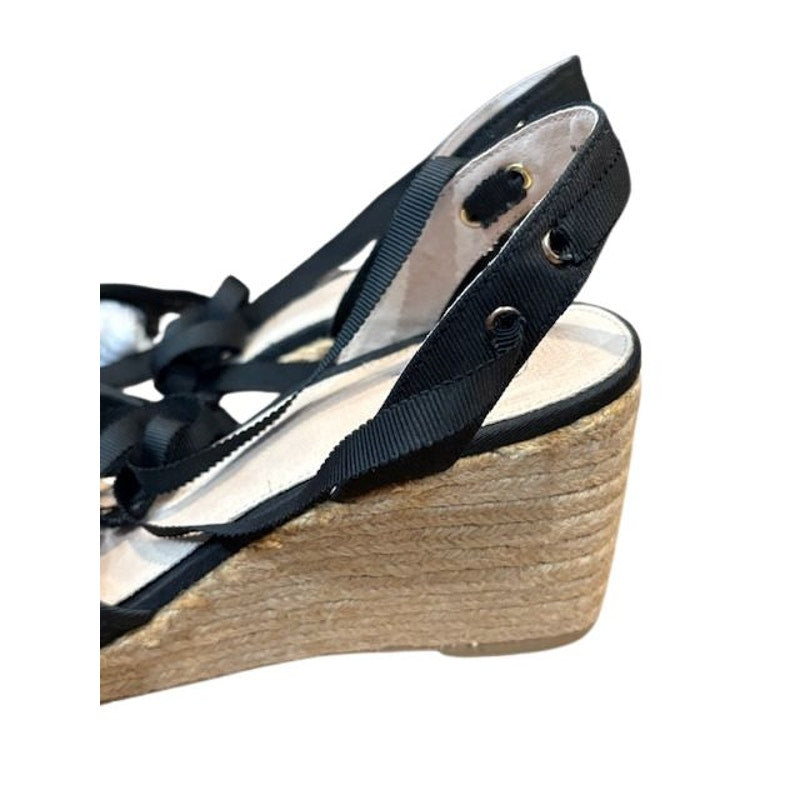 Adrianna Papell “Pamela” Black Martinique Lace Wedge Espadrille Sandals – Size 8 M