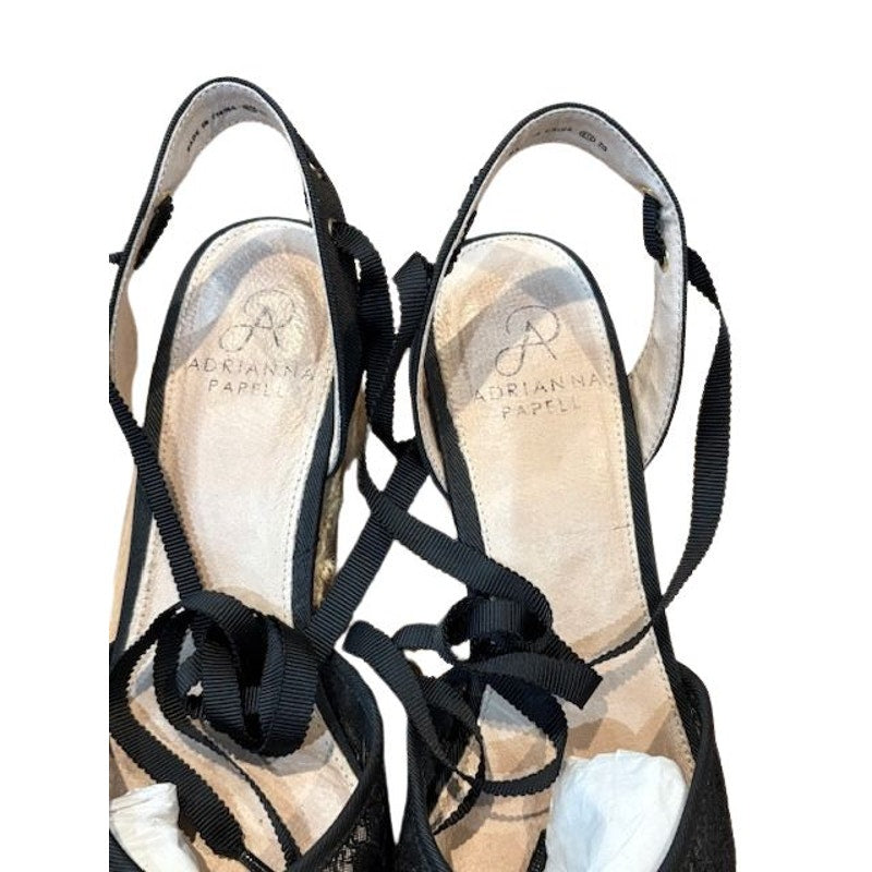 Adrianna Papell “Pamela” Black Martinique Lace Wedge Espadrille Sandals – Size 8 M