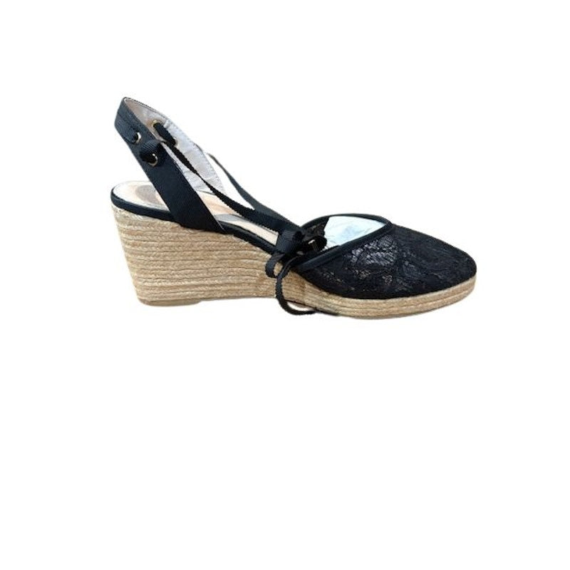 Adrianna Papell “Pamela” Black Martinique Lace Wedge Espadrille Sandals – Size 8 M