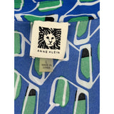 Anne Klein Blue and Green Printed Sleeveless Cinched Waist Maxi Dress – Large